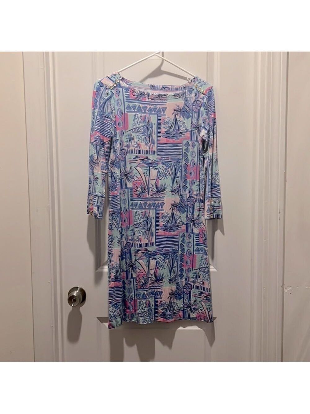 Lily Pulitzer Long Sleeved Blue and Pink Dress with Sail Boats size small